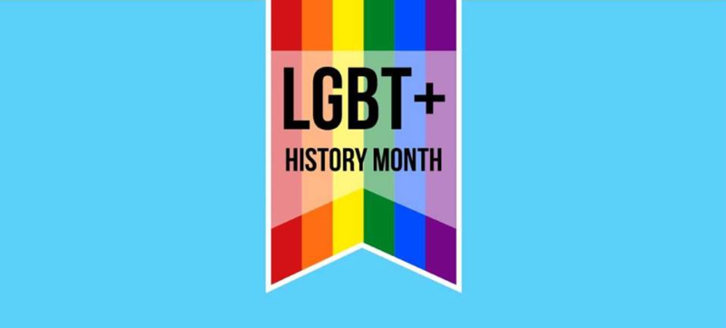 Rainbow flag with the words LGBT History Month